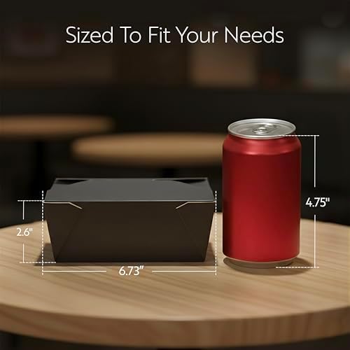 Restaurantware Paper Food Box 50 Count 45 Oz Leakproof Paper Lunch Box Greaseproof Food Container Tab-Lock Design 6.73 x 5.5 x 2.6 Inches Black - Image 2