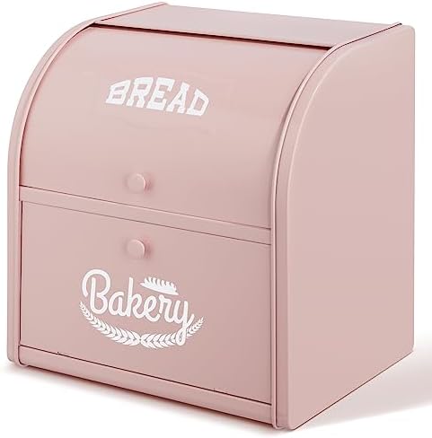 Bread Box, Metal Bread Box For Kitchen Countertop, Bread Storage Container Holds 2 Loaves Of Bread, High Capacity Breadbox, Bread Holder Suit Farmhouse Kitchen Decor For Counter (Pink) by Unknown