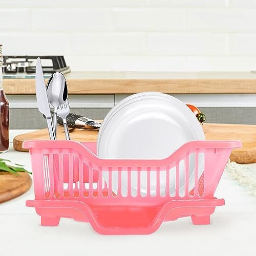 Cabilock 1 Set Kitchen Draining Rack Dish Drainer Basket Bowl Drying Holder Utensils Storage Shelf Space Saver Basket for Home Kitchen Bathroom Counter Pink - Image 2