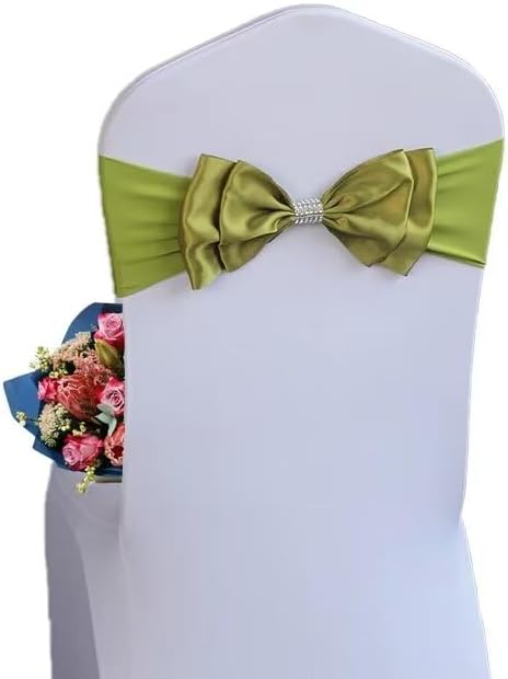 25 PCS Spandex Chair Sash Bow Tied,Elastic Sashes Chair Bands for Wedding Party Reception Events Celebration Banquets Hotel Event Decorations Chairs Decoration(Army Green) by DDCBNS