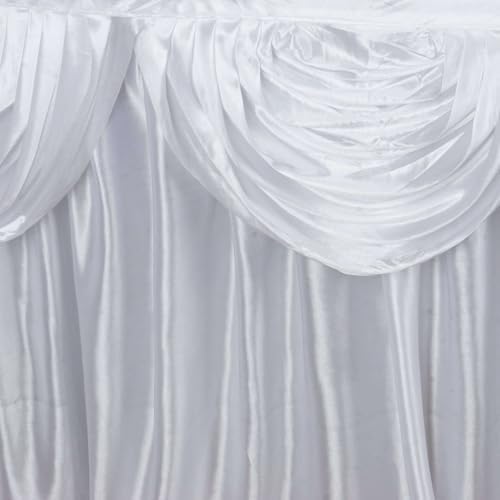 Efavormart White Satin Double Drape Table Skirt for Kitchen Dining Catering Wedding Birthday Party Decorations Events 21ft - Image 2
