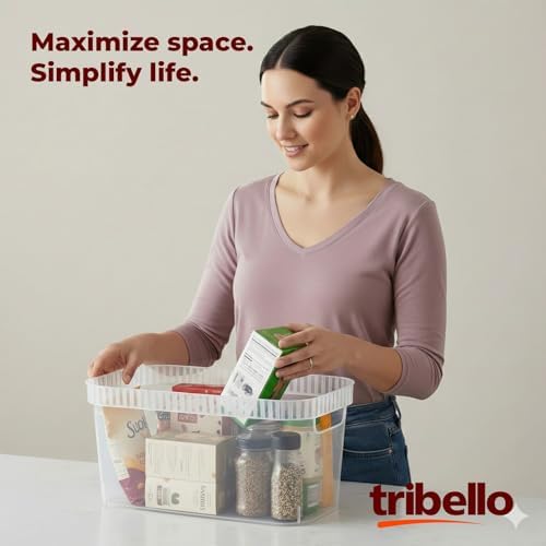 Tribello Modern Narrow Organizer Storage Bin, Slim Clear Plastic Household Storage Container for Kitchen Pantry storage, Under Sink Bin, Bathroom/Laundry Room - 6 Pack (Narrow - 15” X 6” X 6”) - Image 5