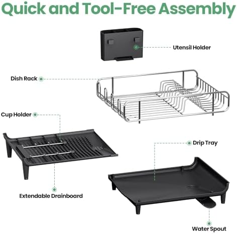 TOOLF Large Expandable Dish Rack for Kitchen Counter, Black - Image 7