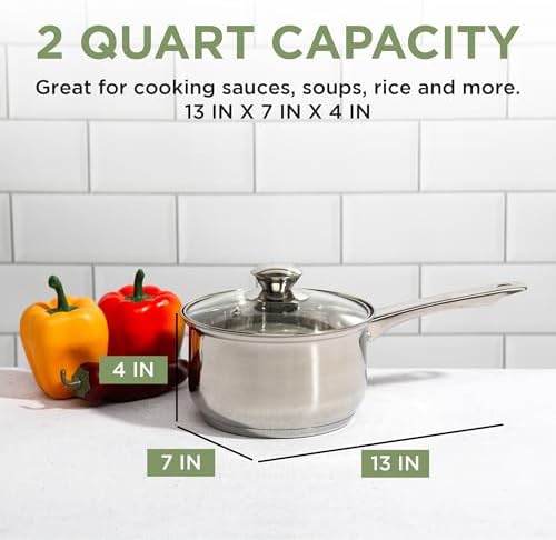 Ecolution Stainless Steel Sauce Pan, Encapsulated Induction Ready Cooking Pot with Glass Lid, Oven Safe, Dishwasher Safe Soup Pot, 2-Quart - Image 5