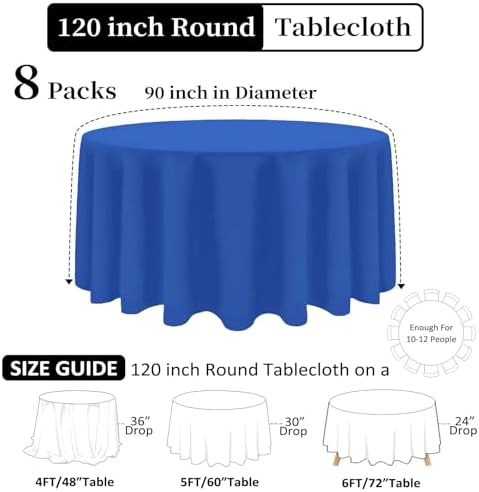 8 Packs 120 Inch Royal Blue Round Tablecloth - Image 2
