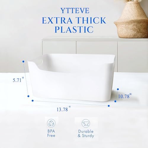 4 Pack Large Plastic Storage Bins with Handles, Versatile 13.7x10.2x5.7 Inch White Organizer Containers for Kitchen, Pantry, Closet, Bathroom, Office, Cabinet, Drawer, Snack, Toy & Makeup Organization - Image 2