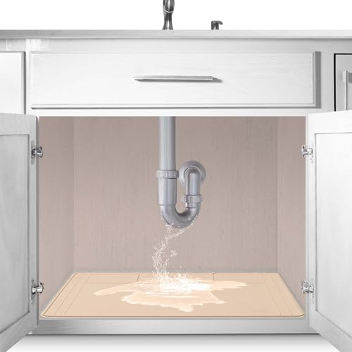 The Original Under Sink Mat - Silicone Waterproof mat, Trimmable, Easy to Clean, Kitchen cabinet liner, Under sink protector mats, Drip Tray with Lip - 28" x 19" or smaller by FamousDino