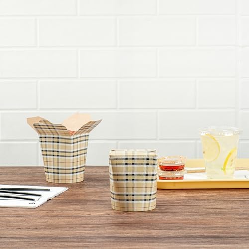 Bio Tek 3.2 x 2.9 x 4 Inch Food Containers, 50 Noodle Takeaway Boxes - Disposable, Sturdy, Plaid Paper 16 Ounce Take Out Boxes, Rectangle, For Hot And Cold Foods, Or Picnics - Restaurantware - Image 4