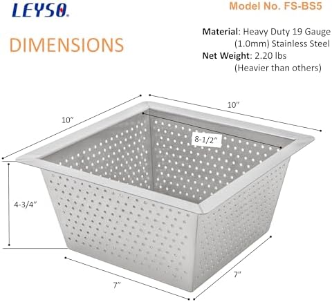 Leyso Stainless Steel Floor Sink Top Hang Basket Strainer Sink Drain Cover 10" x 10" x 4-3/4" for Kitchen, Restaurant, Bar, Buffet (4-3/4"H SS x 4) - Image 4