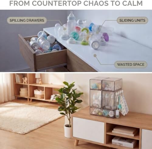 5 pack baby bottle storage organizer - clear acrylic stackable storage drawers with handles for baby bottles, kitchen countertop, pantry and vanity - Image 4