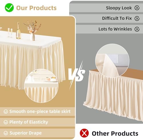 1 Pack Champagne Tablecloths for Rectangle Tables 8ft, Wrinkle Resistant Spandex Tablecover Fitted Stretch Table Cloth with Pleated Ruffle Table Skirts for Party Banquet Dining Birthday Wedding - Image 3