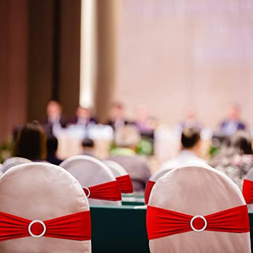 Tudomro 80 Pcs Spandex Chair Sashes, Stretch Ties Bows with Buckle Slider Elastic Bows Chair Cover Bands for Wedding Party Universal Reception Ceremony Banquet Decoration(Red) - Image 6