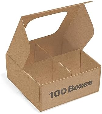 100 pcs Kraft Mini Truffle Box for 4 Treats with Window and Dividers, Bakery Boxes, 3.5 x 3.5 x 1.57 Inches VERY SMALL Baking Boxes for 4 Treats, Square Truffles Box for Gift Giving by ModsyBaking
