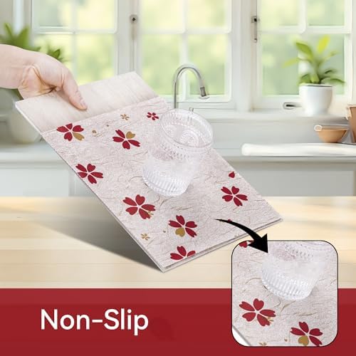 FIFTY FEET 12"x120" Non-Adhesive Shelf Liner for Kitchen Cabinets and Drawers, Washable Non-Slip PVC Cabinet Liner (Red Floral)(4 Roll) - Image 2