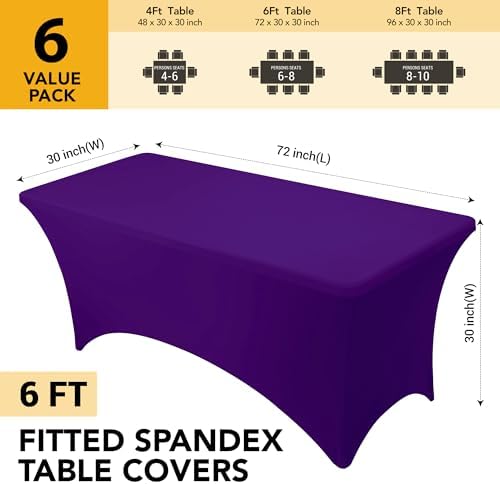 6-Pack Premium Purple Spandex Tablecloths for 6ft Rectangle Tables - Image 6