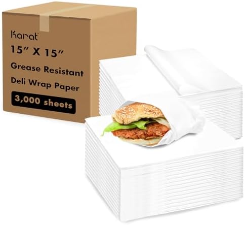 Karat [3,000 ct] 15"x15" Deli Paper Sheets | White Grease-Resistant Wrapping Paper | Great for Larger Sandwiches, Burger Baskets, and Catering Trays by Karat