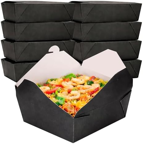FC Meyer MeyerPak #2 Take Out Cartons, Leak & Grease Resistant Take Out Boxes, Earth-Friendly Disposable To Go Food Containers, 7 3⁄4” x 5 1⁄2” x 1 7⁄8“, Small, Black, Pack of 15 by FCMeyerPackagingLLC