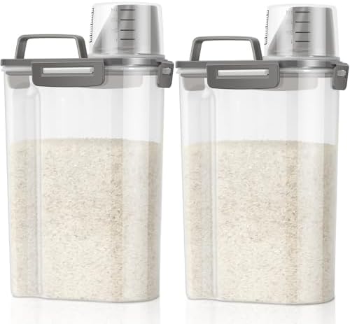 TBMax Rice Container Cereal Storage Container 2 Pack 5 Lbs, Kitchen Pantry Dry Food Storage Holder with Easy-Pouring Spout & Handy Cup, Small Pet Dog Cat Food Dispenser for Daily Feeding -Grey by TBMax