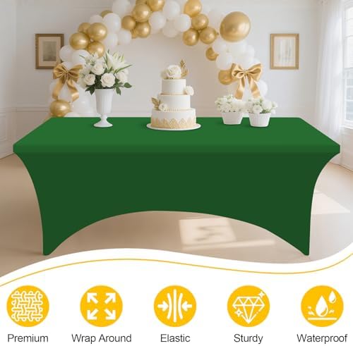 Smiry 5Pack Spandex Table Cloth 6FT, Elastic Fitted EmeraldGreen Tablecloth - Image 3