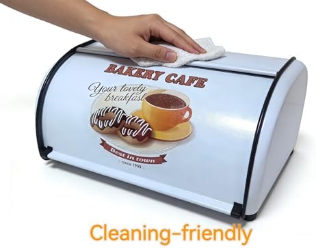Large Metal Bread Box for Kitchen Countertop, White Roll Top Bin - Image 4