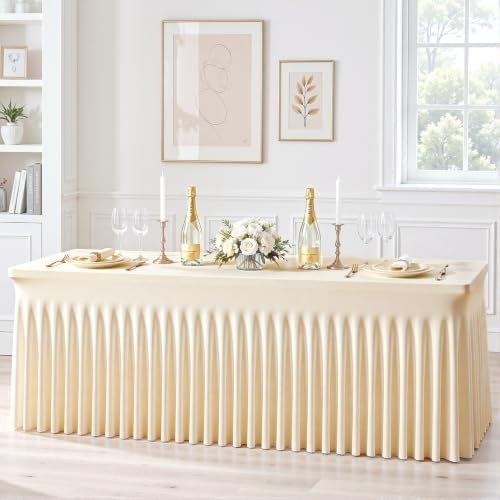 Besutolife Champagne Spandex Tablecloth for 6ft Rectangle Tables 2 Packs- Wrinkle-Resistant, Stretchable, Machine Washable - Perfect for Weddings Banquets Birthday Parties Events - Image 5