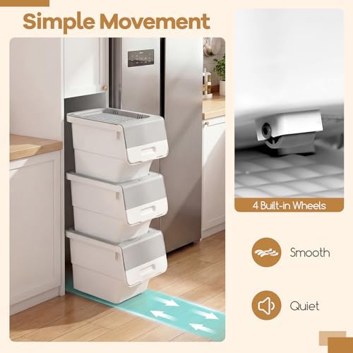 GIANTEX 6 Pack Plastic Stackable Storage Bins with Lids & Wheels, 12.5 QT - Image 4