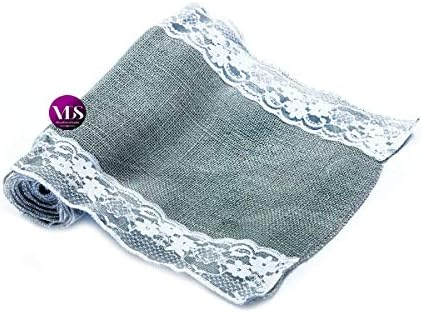 VDS Pack of 12, Burlap Table Runner with White Lace Edge, 100% Natural Jute Rustic Hessian Table Cloth Centerpiece for Wedding Birthday Party Banquet Table Decoration (Size 12X108 Inch)(Silver Grey) - Image 3