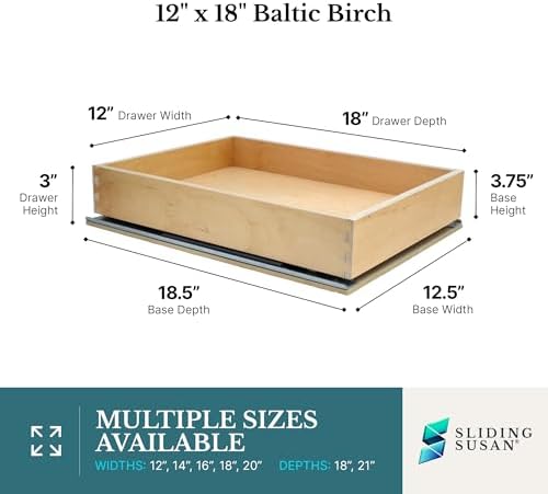 SlidingSusan Baltic Birch Pull-Out Cabinet Drawer Organizer 12" W x 18" D - Image 2