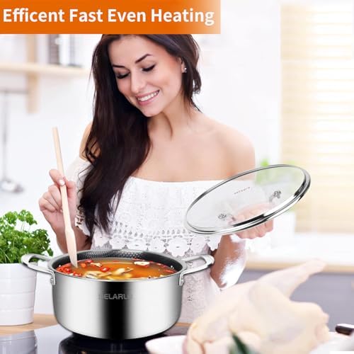DELARLO Tri-Ply Non Stick 5 Quart Stainless Steel Stock Pot Heavy Duty - Image 4