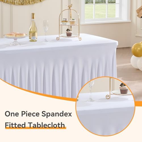 Spandex Tablecloth 8FT Rectangle Table Cover 6 Pack White Wrinkle-Free - Image 3