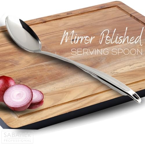 Sabatier Professional Large Metal Serving Spoon - Mirror Polished Stainless Steel Cooking Spoon Presenting Mash, Salads & Desserts. Strong Construction. 5 Year Guarantee, Dishwasher Safe - Image 2