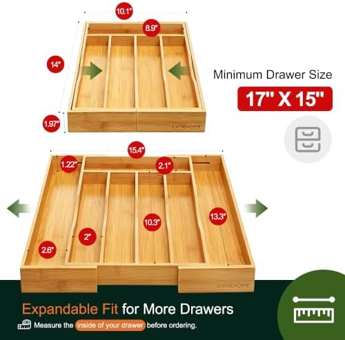 Expandable Bamboo Kitchen Drawer Organizer for Cutlery and Utensils, Adjustable Bamboo Wood Cutlery Tray in Drawer for Flatware and Silverware in Kitchen, (Natural) - Image 2