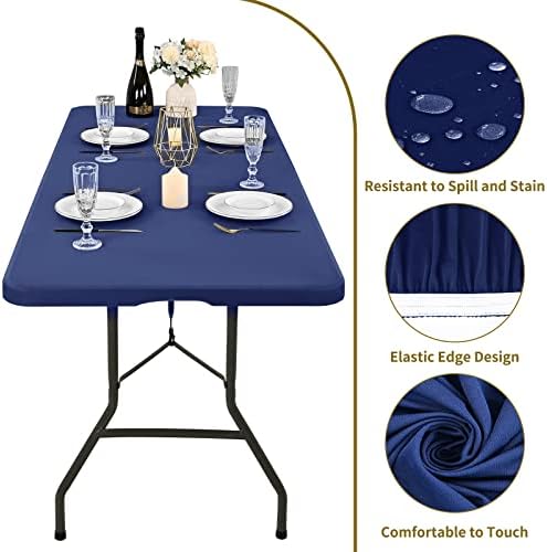 6 Pack Stretch Table Top Cap Cover, Navy Blue, 30" x 72" - Image 3