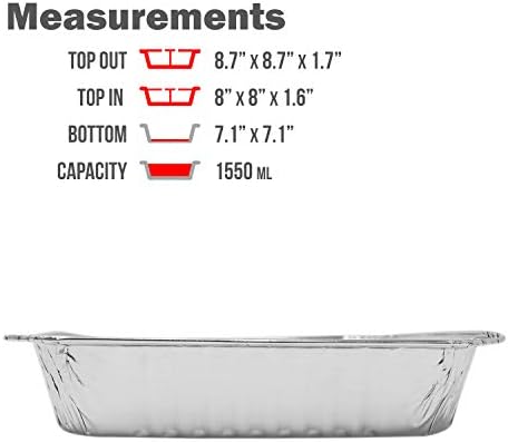 [25 Pack - 8” x 8”] Square Baking Cake Pans| Heavy Duty l Disposable Aluminum Foil Tins l Portable Food Containers l Perfect for Roasting Toaster Oven Broiling Cooking - Image 3