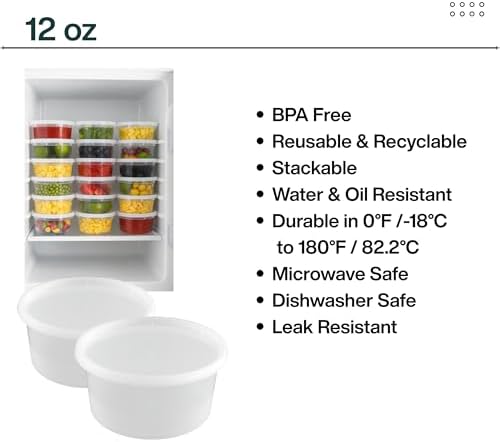 [12oz-100 Set Plastic Deli Containers with Lids - BPA Free Clear Soup Containers with Airtight Lids, Leak Resistant Food Storage for Meal Prep, Stackable/Microwave/Dishwasher/Freezer Safe - Image 4