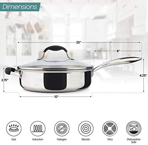 AVACRAFT 3.5 Quart Tri-Ply 18/10 Stainless Steel Saute Pan - Image 2