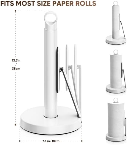 theaoo Heavy-Duty Paper Towel Holder with Tension Arm, Countertop(1, White) - Image 2