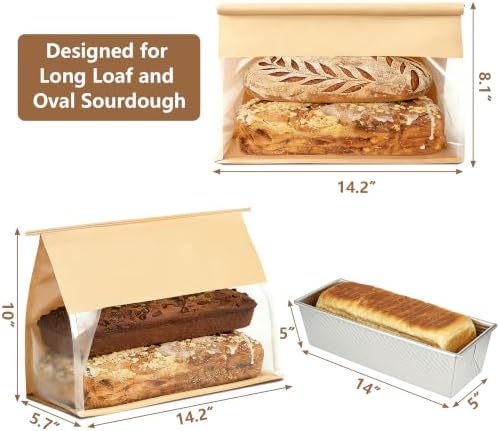 50 Pack Large Bread Bags for Homemade Bread Sourdough Sandwich, 14.2x10x5.7 Inch Resealable Tin Tie Tab Lock Bread Loaf Bakery Bags with Window, Baked Goods Packaging for Gifting and Bake Sale - Image 2