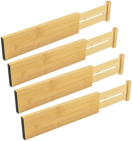 Utoplike Bamboo Dresser Drawer Dividers, Expandable Organizer for Clothing | Adjustable 3.2" High Drawers Separators for Kitchen, Bathroom, Bedroom, Office Storage, 4Pcs, Fit 13.5"-16" Inner Drawer by Utoplike