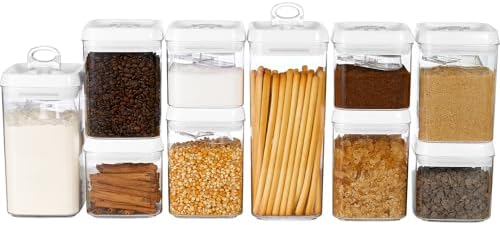 Felli Flip Tite Food Storage Container with Scoop & Lid 5" LARGE Airtight Ring Top, Acrylic Canister for Sugar Flour Baking Powder Rice Pasta, Kitchen Organizer Christmas Gift Set (10pk, Variety) by Felli