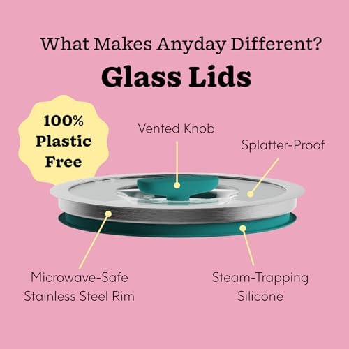 Anyday 8-Pc Microwave Cookware Set with Glass Lids (Blueberry) | Food Storage, Plastic-Free Containers, Stackable Airtight Steamer with Vented Lid, Reheating & Steaming Vegetables, Rice - Image 4