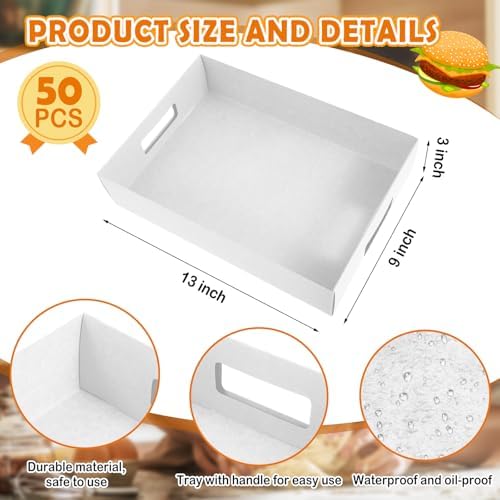 LemonRoad 50 Pack Cardboard Disposable Food Trays, White, 13" X 9" X 3" - Image 2