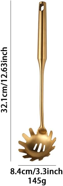 Pasta Fork, Pasta Spoon, Spaghetti Sever, 304 Stainless Steel Pasta Server, Gold Spaghetti Spoon Server, Heat Resistant, 12.63 inch - Image 2