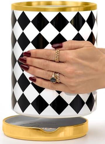 STYLED SETTINGS Black & White Checkered Utensil Holder Set | Large Ceramic Kitchen Utensil Holder for Countertop, Checkered Kitchen Decor & Organizer by STYLEDSETTINGS