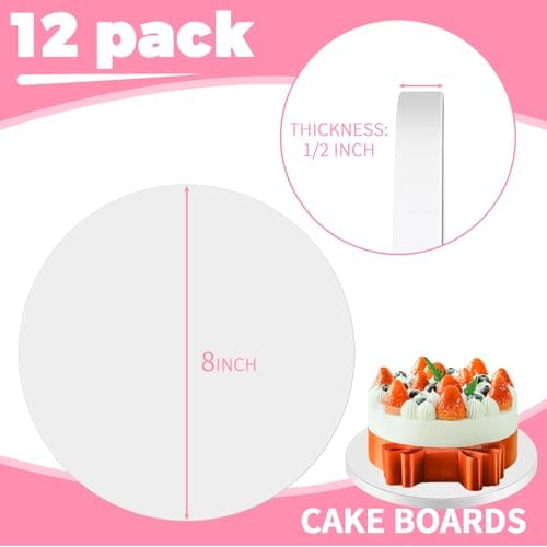 12 PCS White Cake Boards 8 Inch Cake Drums with 1/2-Inch Thick Smooth Edges for Multi Tiered Birthday Wedding Party Cakes Board. (8inch(12pack)) - Image 2