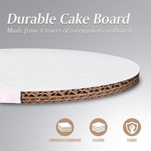 Cakebon Cake Boards 14" White Round Cake Drums 1/2" Thick Smooth Edge 12Pk | Base para Pastel, Round Cake Board 14 Inch, Cake Rounds, 14 Inch Cake Drum, Baking Supplies, Cake Decorating, White Cake Base - Image 3