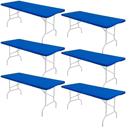 Fivenl 6 Pack Spandex Table Top Cover for 6FT Rectangle Table, Stretch Fitted Tablecloth Washable Elastic Edge for Indoor Outdoor Party Picnic Camping (30" W x 72" L, Royal Blue) by Fivenl