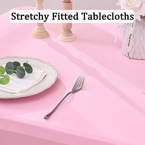 4pk Spandex Tablecloths for 6 Foot Rectangle Tables, Pink Stretch Table Cloth 6ft Fitted Table Cover Desk Skirt for Parties Weddings Birthday Banquet Baby Shower - Image 2