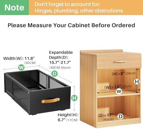 Pull out Cabinet Organizer, 2-Pack Expandable Depth(15.7"-21.7") with Raising Pad for Framed Cabinets, Heavy Duty Slide out Drawers,Roll Out Shelves for Kitchen, Pantry Organizers and Storage(Black) - Image 3