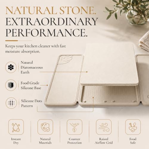 Large Stone Drying Mat for Kitchen Counter, Diatomaceous Earth Foldable Dish Drying Mat, Diatomite & Silicone Fast Water Absorbing Dry Pad, Thick Folding Drainer Mats for Dishes & Countertops - Image 4